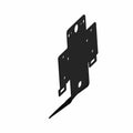 Black metal rear license plate bracket with multiple mounting holes and angled support arm.