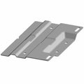 Gray metal license plate bracket module with multiple mounting holes and angled edges.