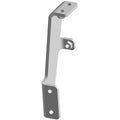 Silver metal rear tip over bumper bracket with mounting holes and angled design.