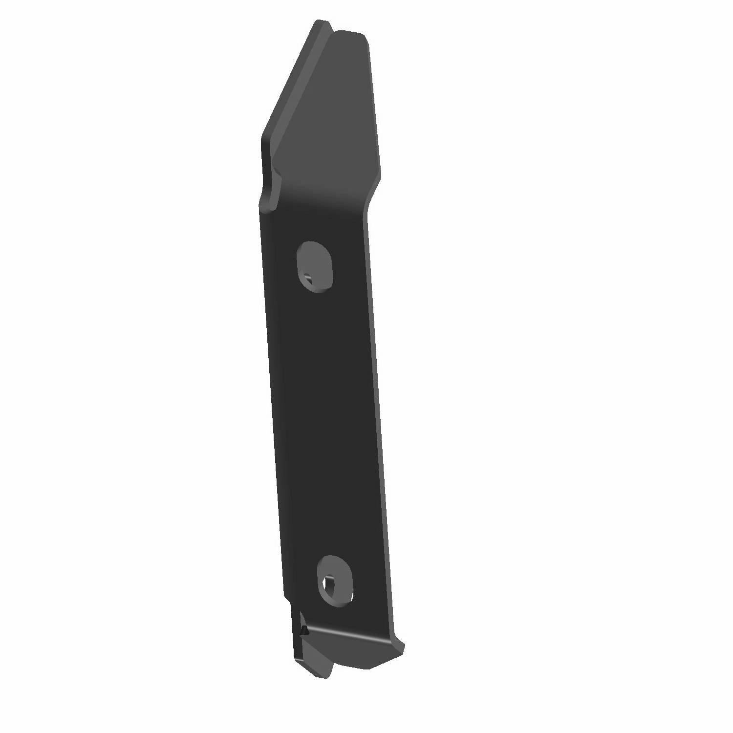 Black metal transmission mount bracket with two bolt holes and angled ends.