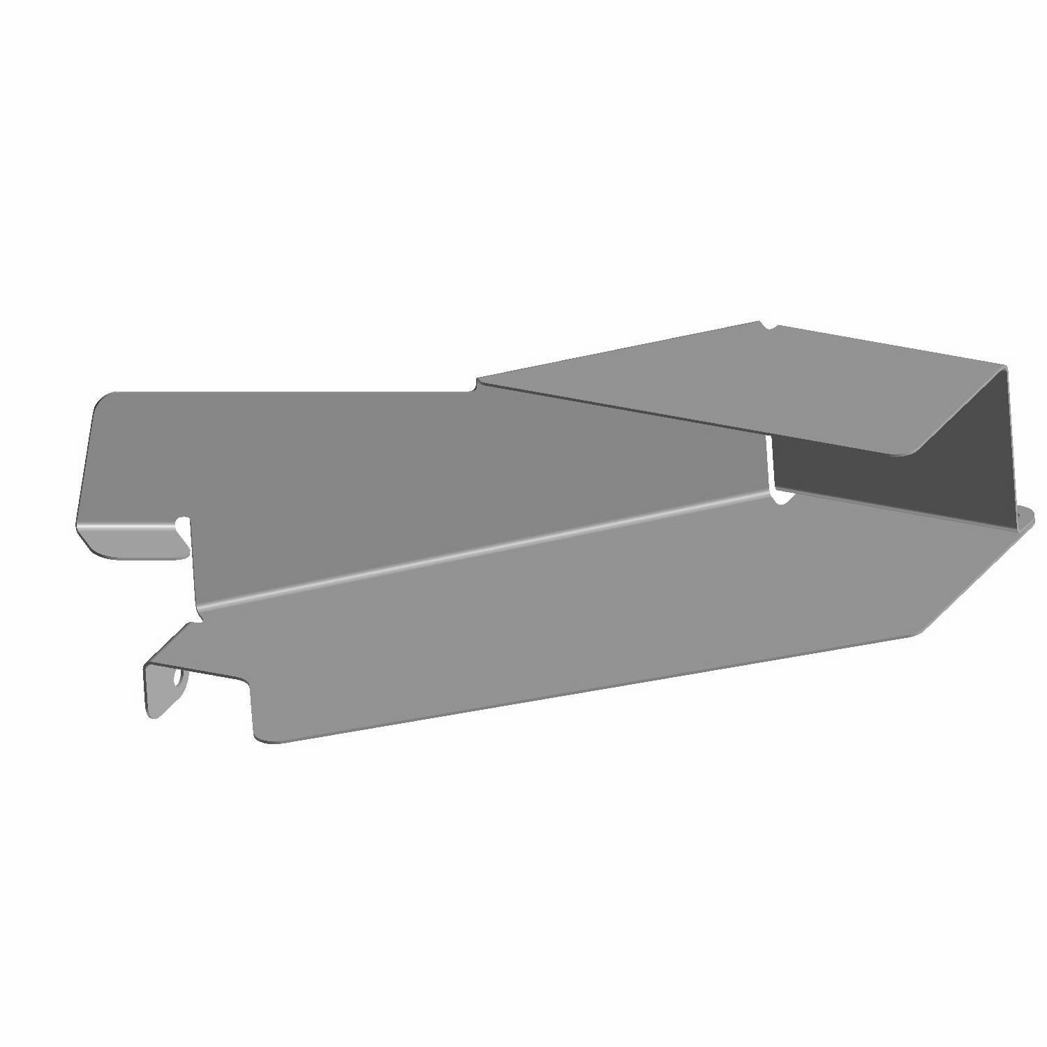 Gray metal heat shield with angled bends and mounting flanges for Polaris Ranger UTV tank protection.