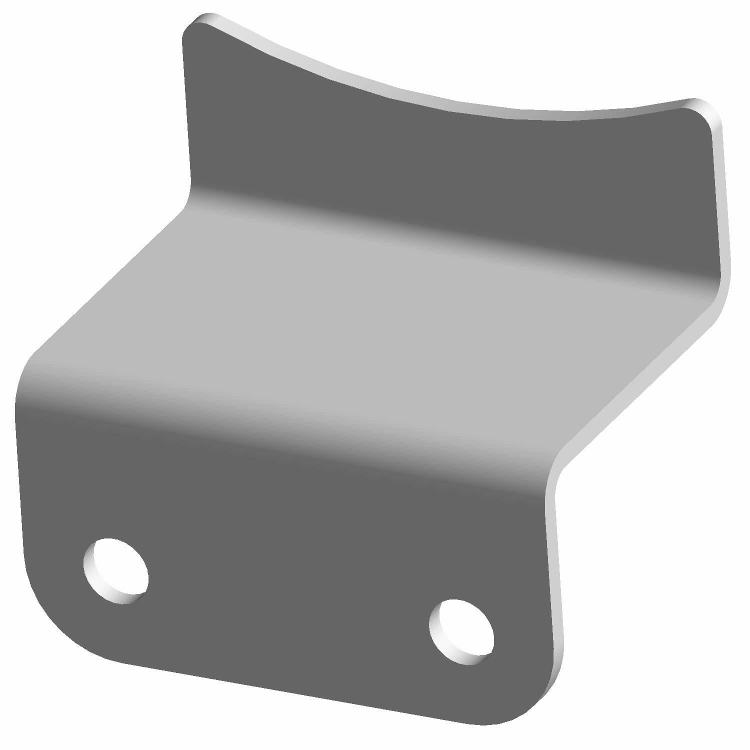 Gray metal rear lower oil bottle bracket with two circular mounting holes and bent edges.