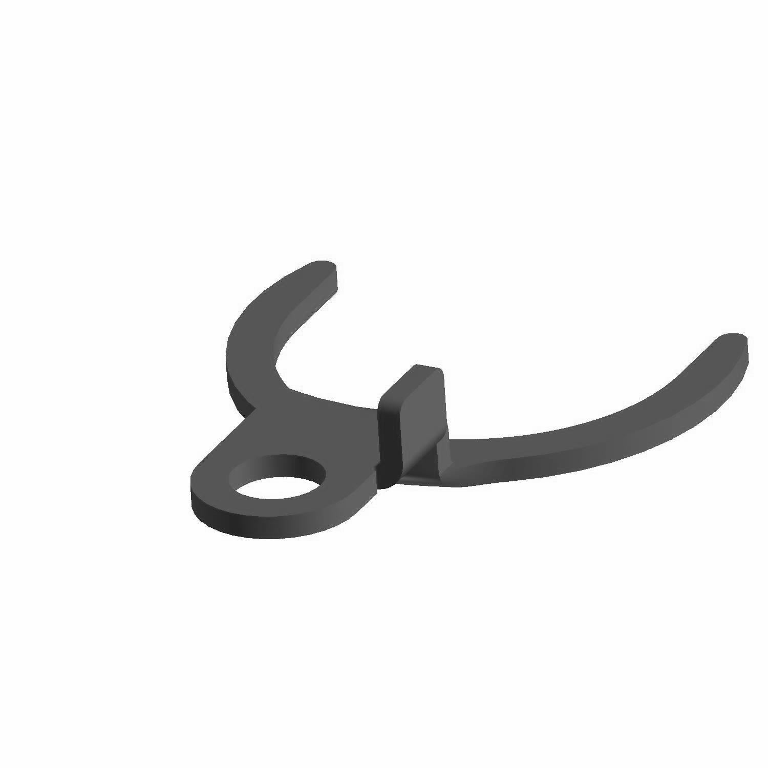 Black metal clamp with a circular hole and a partial open ring designed for securing oil inlet components.