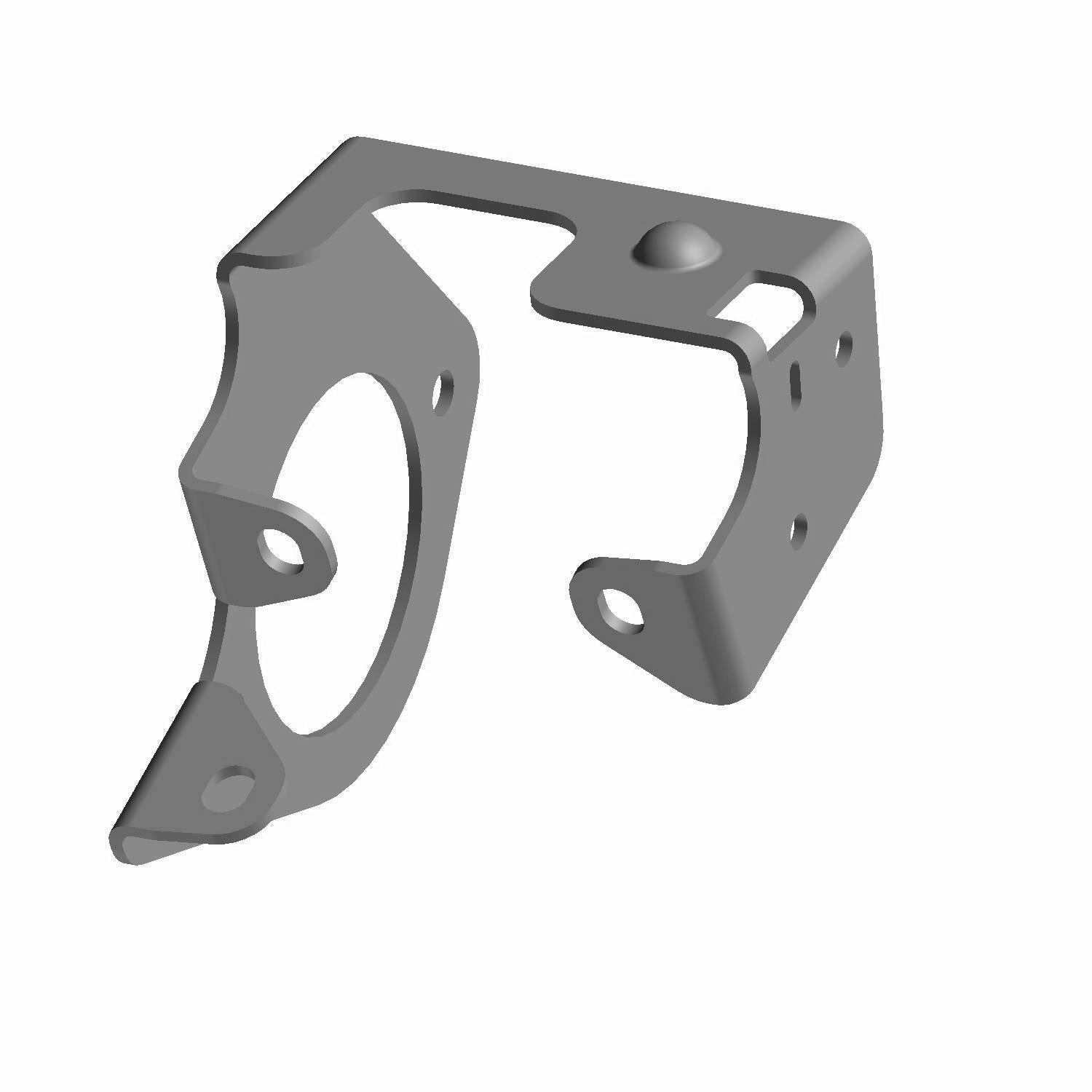 Gray metal Trans Support Bracket with multiple mounting holes and curved design.