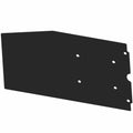Black rectangular metal exhaust heat shield with multiple mounting holes and angled edges.