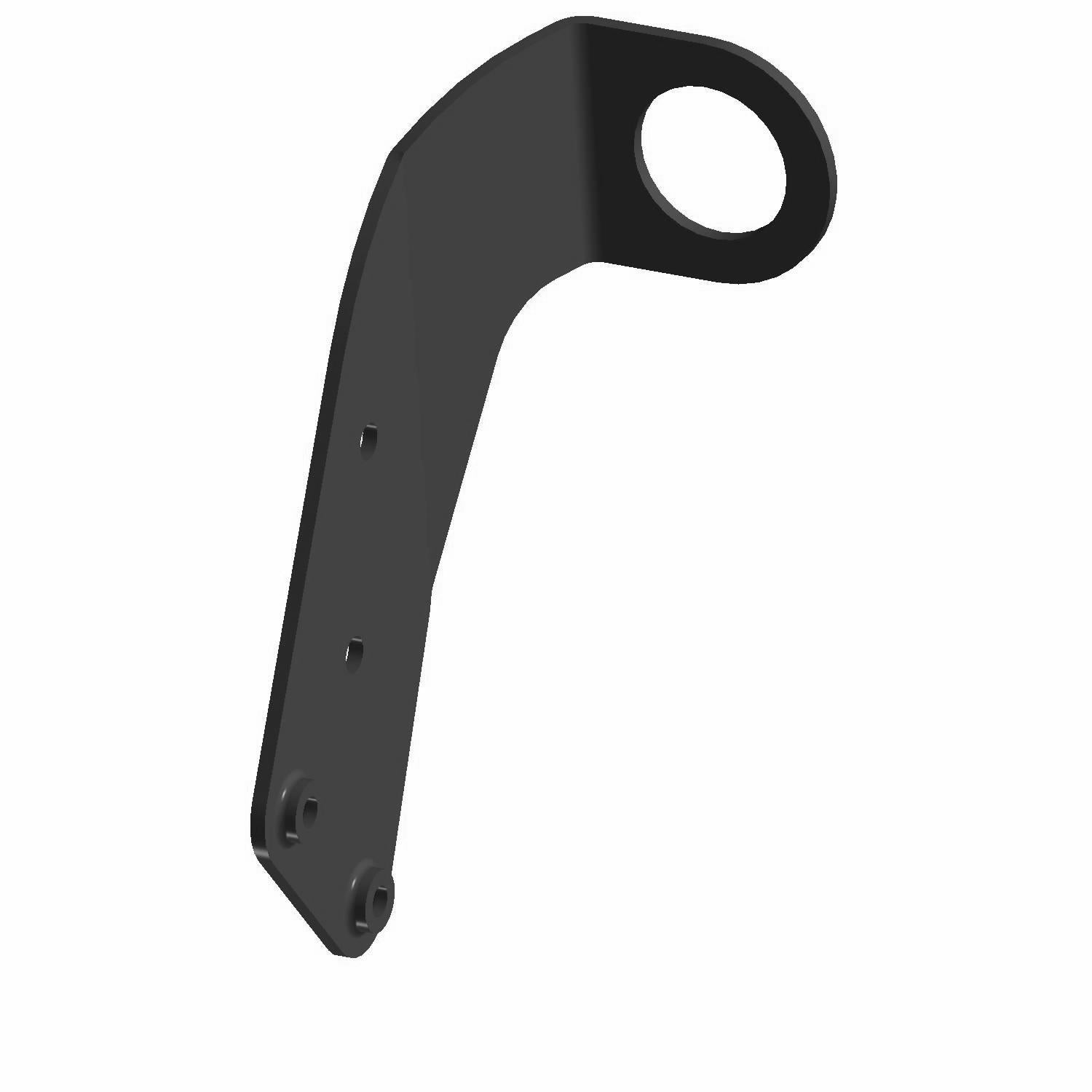 Black metal lower airbox mount bracket with a curved arm and circular mounting hole.