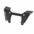 Black metal lower radiator mount bracket with multiple mounting holes and angular design.
