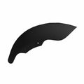 Matte black curved front fender with smooth finish and mounting holes for motorcycle use.