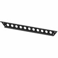 Black metal rear bracket brace with circular cutouts and mounting holes.