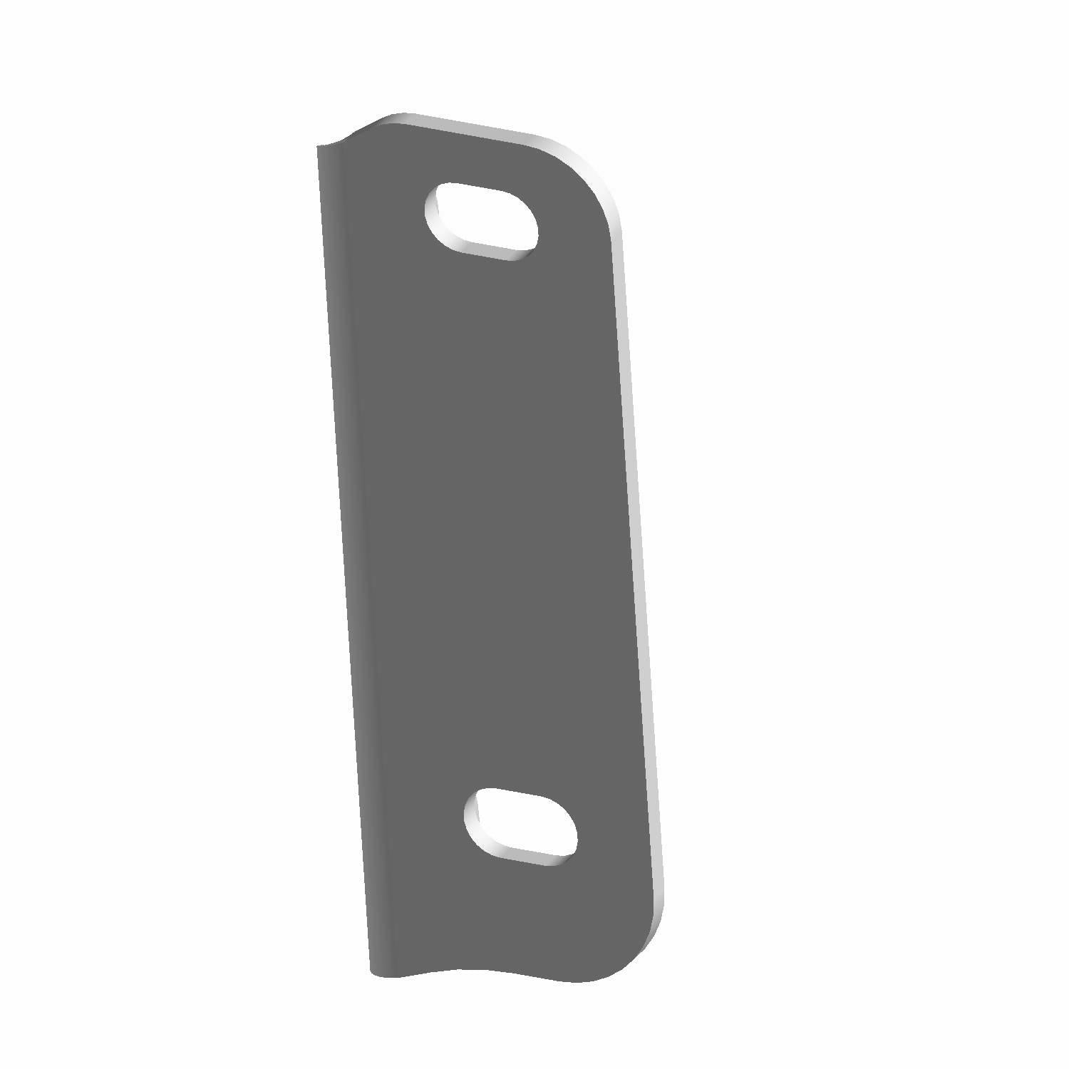 Gray metal transmission coupler bracket with two oval mounting holes and slightly curved edges.