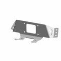Matte black metal winch mount bracket with multiple mounting holes and angled sides.