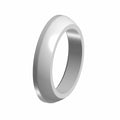 Silver metal exhaust gasket ring with smooth rounded edges and hollow center.