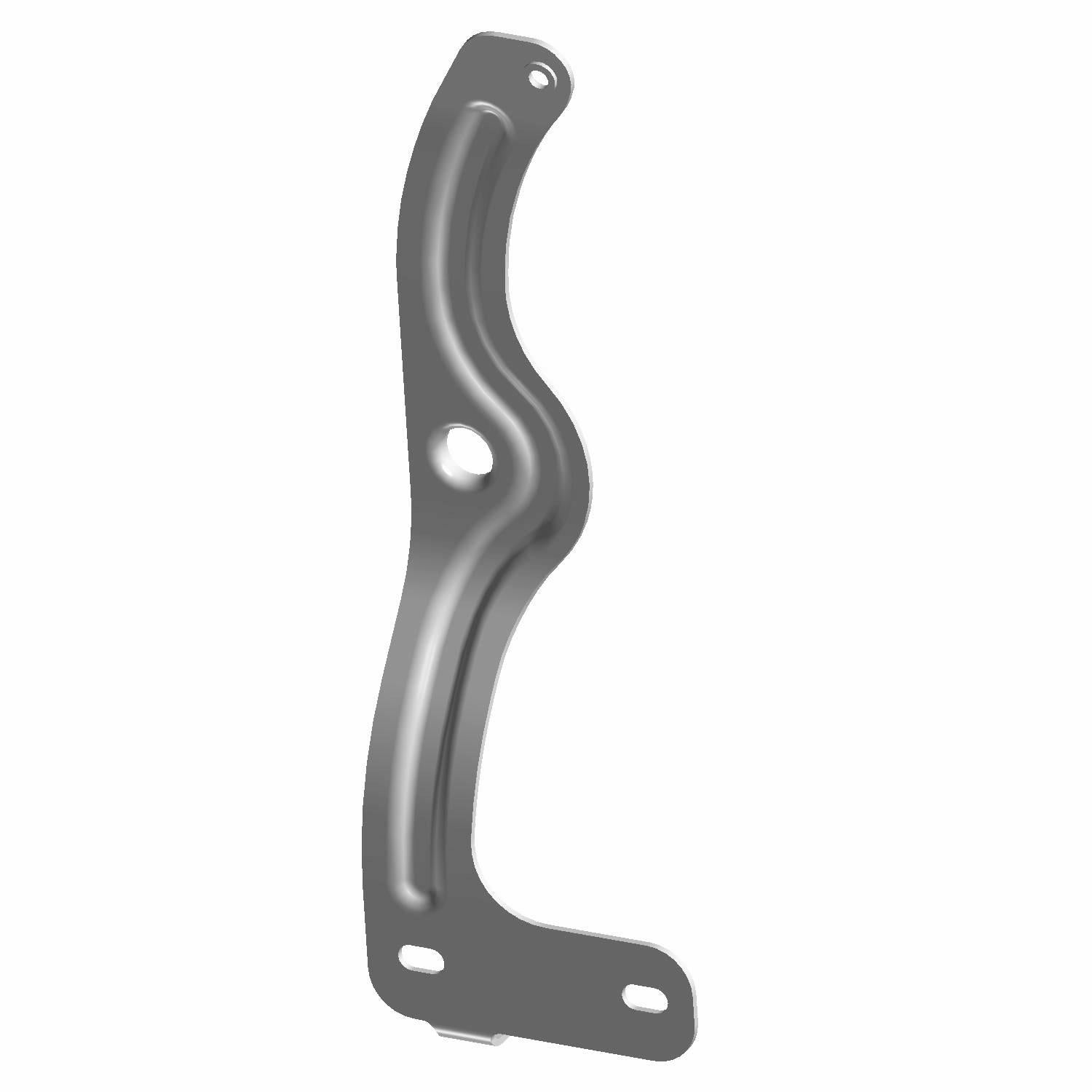 Black curved metal radiator mount bracket with three mounting holes and smooth finish.