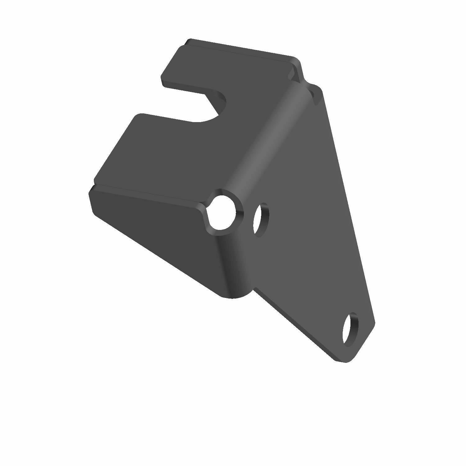 Black metal shift cable bracket with angled mounting holes and a U-shaped cutout.
