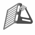 Gray metal belt screen bracket with slotted and triangular cutouts and mounting hole.