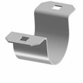 Curved silver metal bushing shield with two flat mounting tabs, each featuring a square hole.