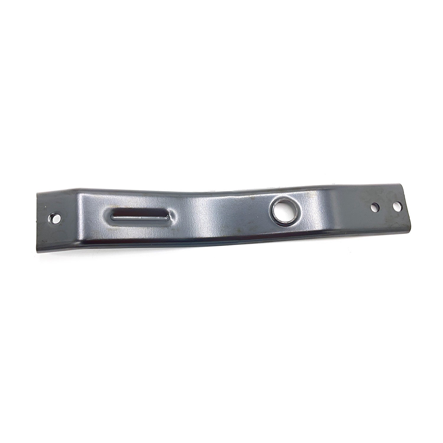 Black metal upper radiator mount bracket with multiple bolt holes and a central circular opening.