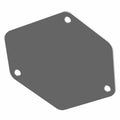 Gray flat metal plate with four rounded corners and three mounting holes.