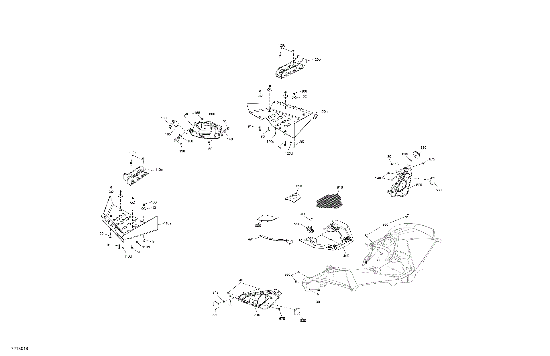 An Image of a Genuine Can-Am Parts Schematic Diagram showing the schematic - BODY - REAR SECTION