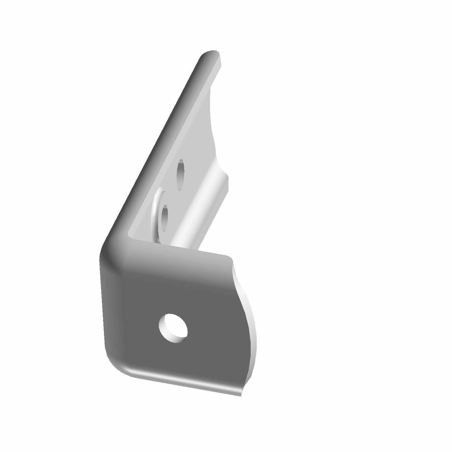 Black metal coolant tube bracket with a right-angle bend and three mounting holes.