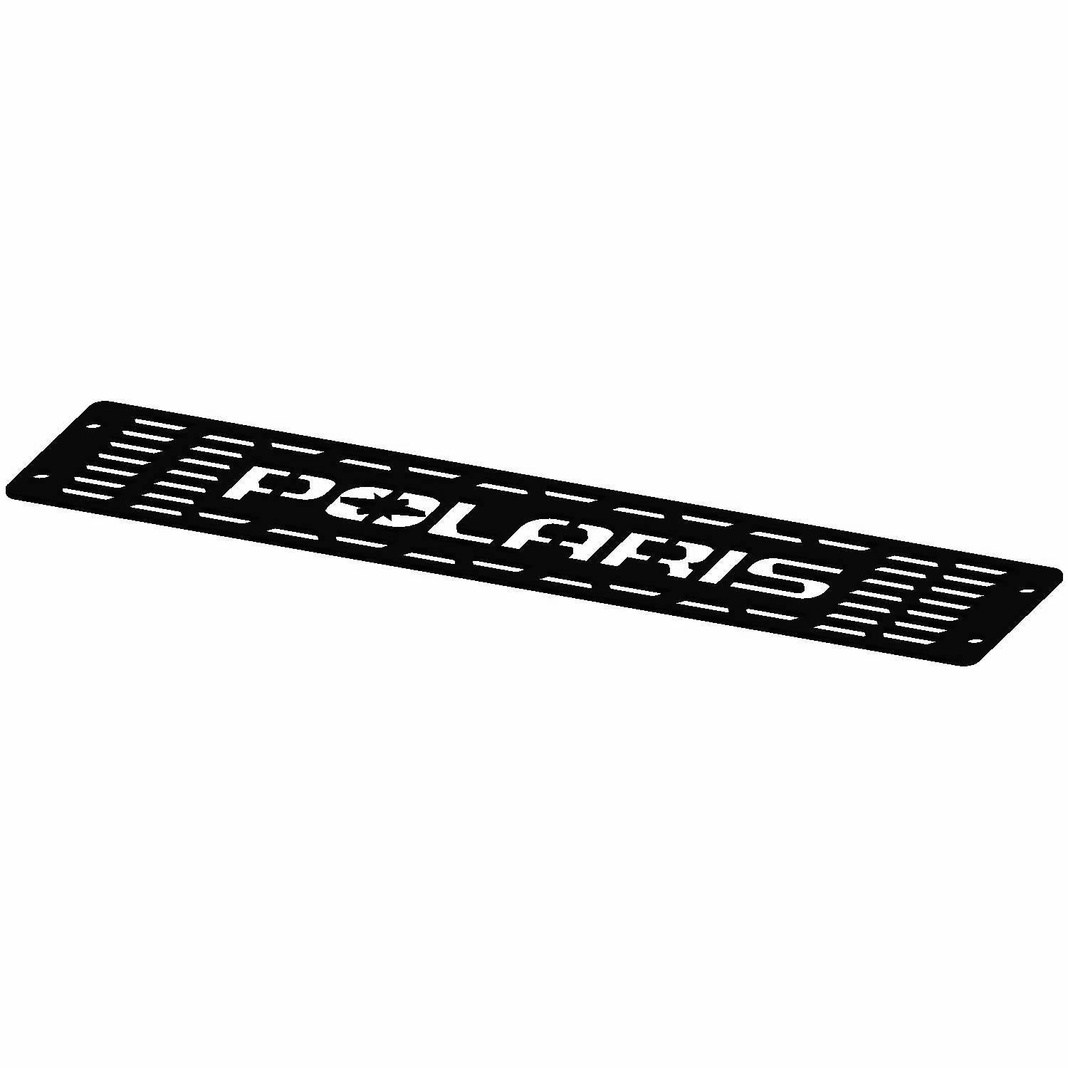 Matte black metal front grille plate with "POLARIS" cutout and slotted ventilation holes.