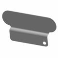 Matte black metal license plate bracket with rounded top and single mounting hole on side.