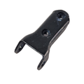 The Door Hinge Bracket by Polaris features black metal construction, two threaded holes on the flat side, and two flared end holes. Perfect for Polaris Off Road Parts replacement or upgrades. Shown isolated on a white background.