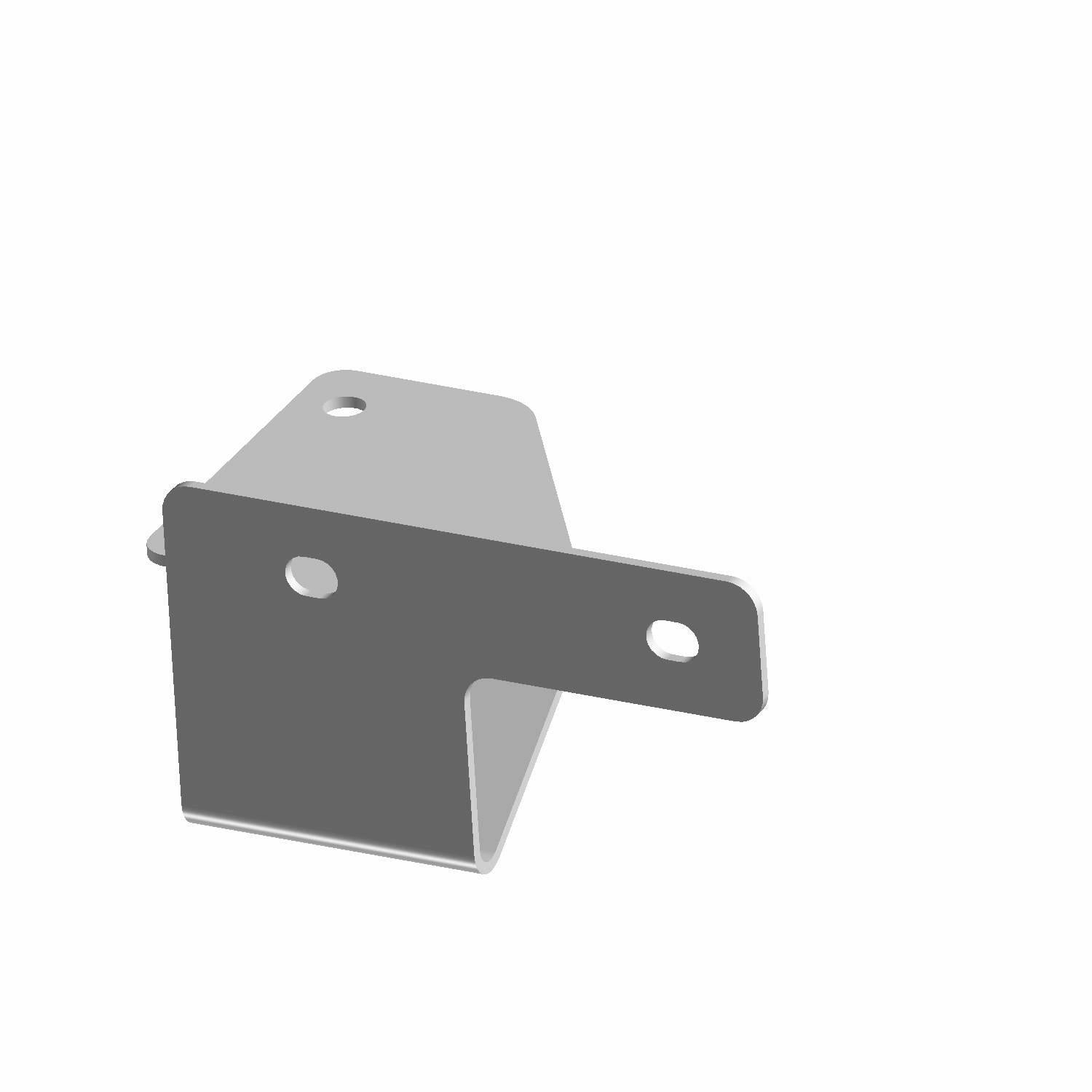 Gray metal bracket with three mounting holes, designed for holding a front washer bottle on a vehicle.