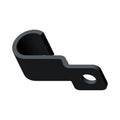 Black metal brake line bracket with curved clamp and mounting hole for Polaris motorcycles.