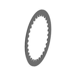 A gray, circular metal plate with a textured surface and evenly spaced inner teeth, the Clutch Plate Seperator by Polaris is shown on a white background—ideal for Indian Motorcycle or Polaris parts replacement.