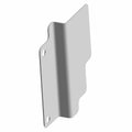 Galvanized silver metal shield with curved edge and two mounting holes designed for protection.