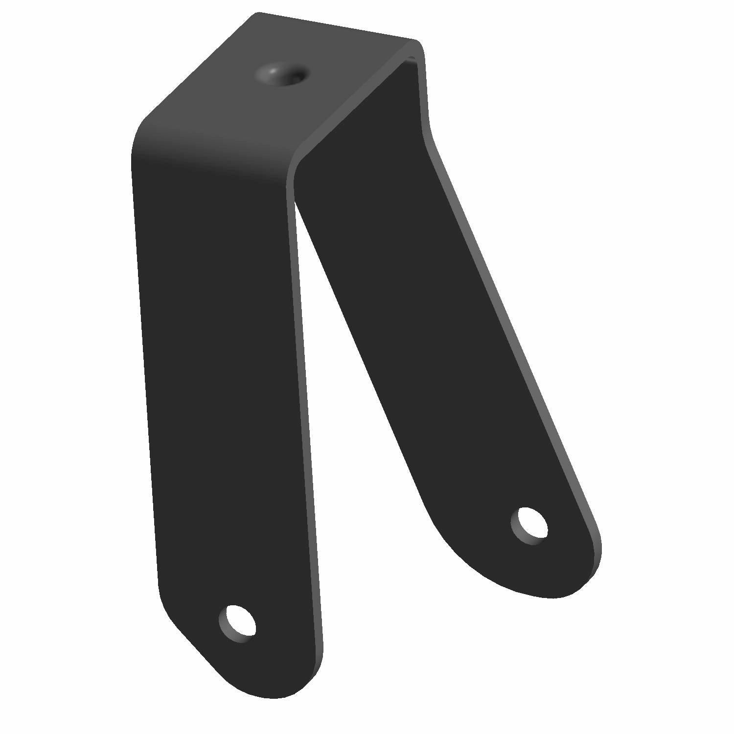 Black metal bumper bracket with angled design and three mounting holes.