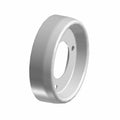 Silver metal round exhaust tip with a wide outer rim and central oval opening with mounting holes.