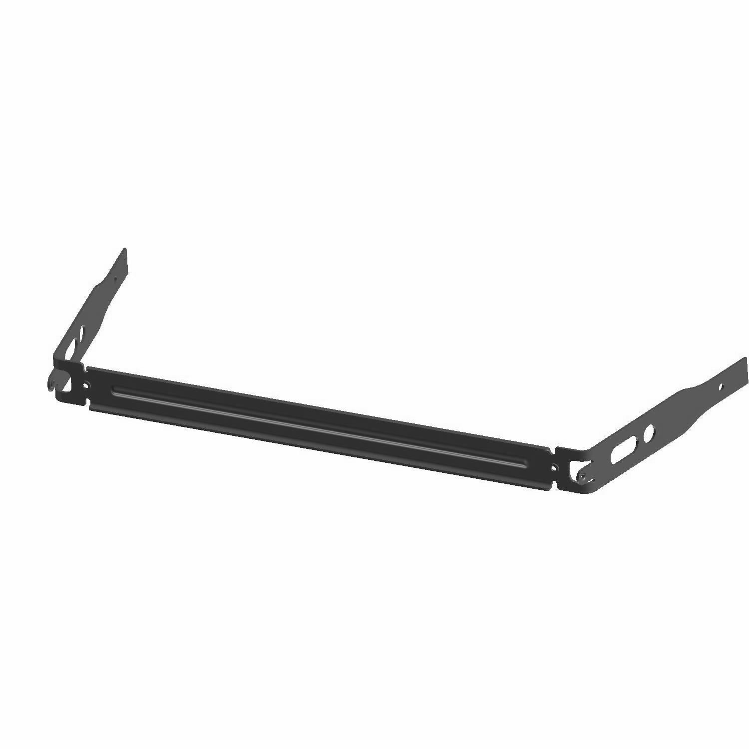 Black metal rear box support bracket for Polaris UTV with mounting holes on each end.