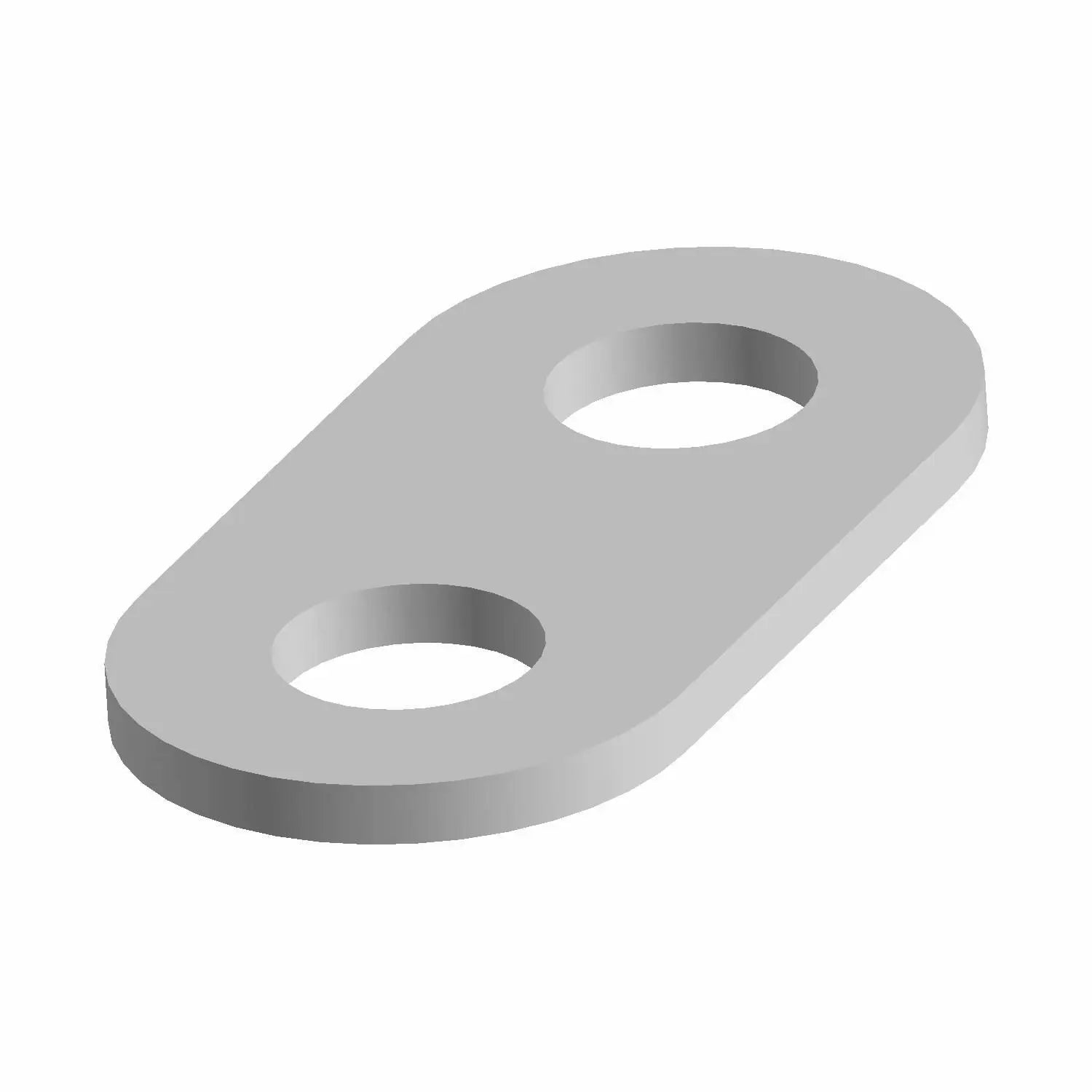 Silver metal cable mount bracket with two round holes and rounded rectangular shape.