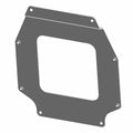 Black metal charger mount bracket with rectangular cutout and multiple screw holes.
