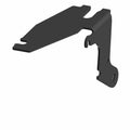 Black metal shifter bypass bracket with angled design and cutout mounting holes.