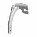 Silver metal cable mount bracket with curved arm and two mounting holes.