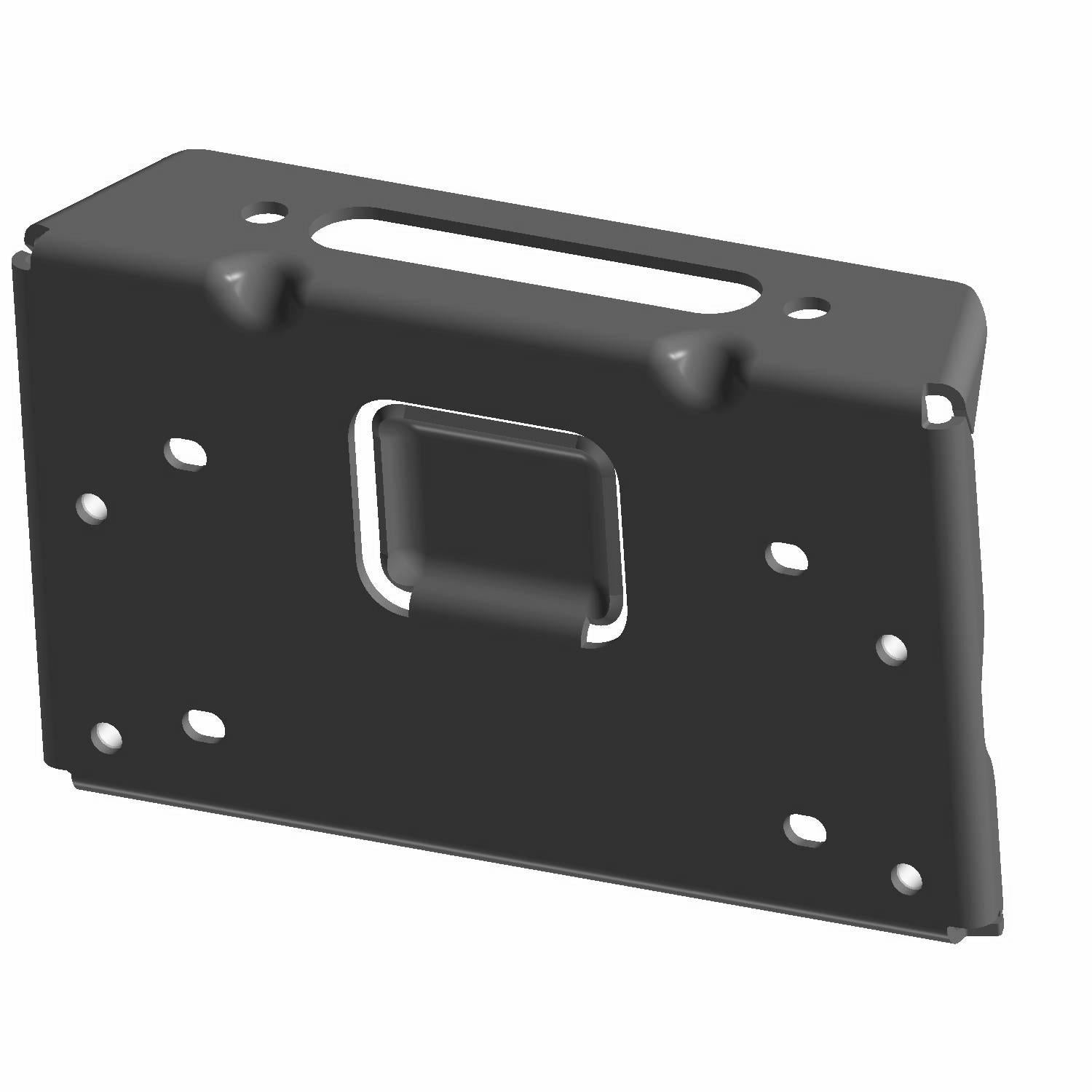 Matte black rectangular metal fairlead plate mount with multiple mounting holes and recessed center slot.