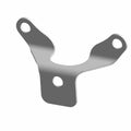 Polished metal harness bracket with three mounting holes and curved arms.