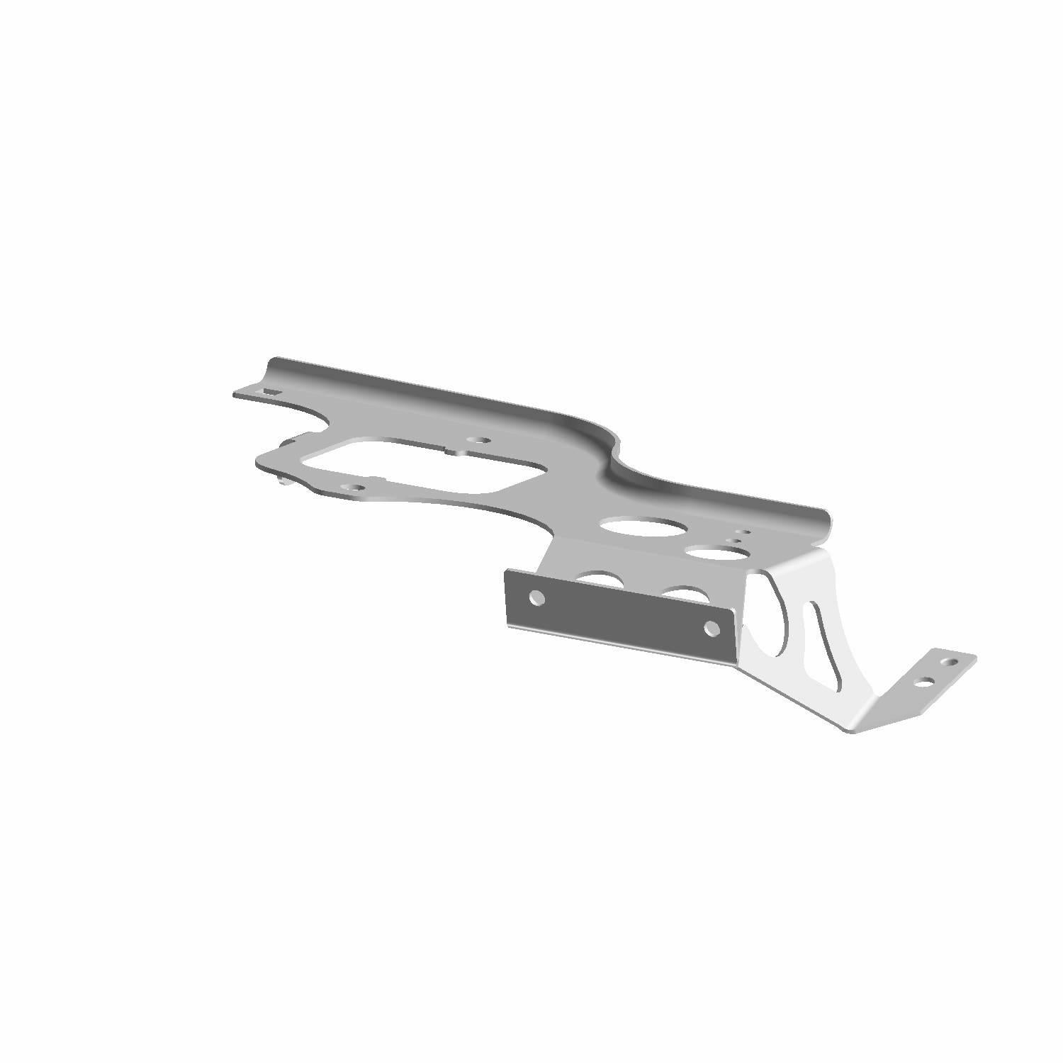 Black metal water pump mount bracket with multiple holes and angled edges for Polaris vehicles.