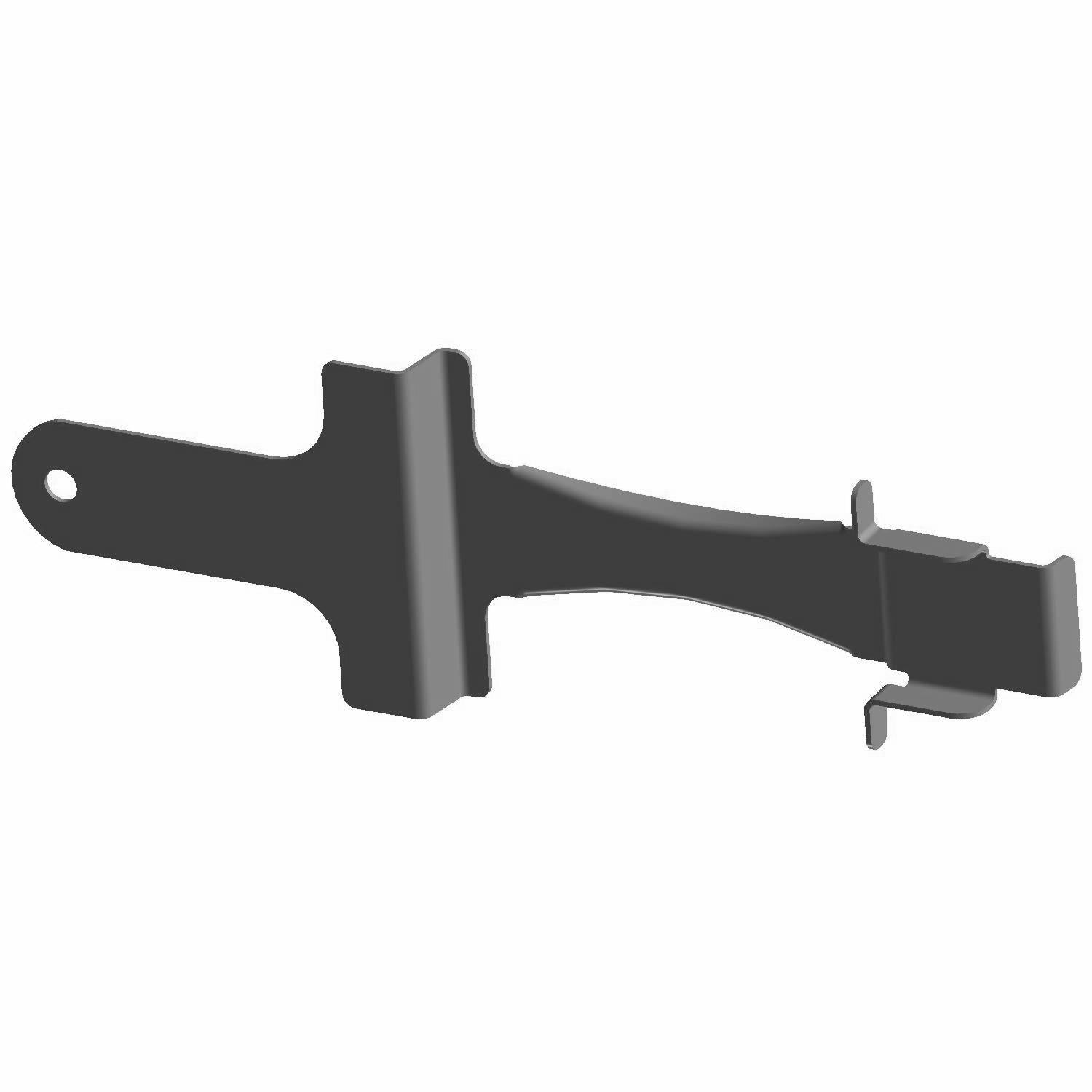 Matte black metal battery strap with a flat mounting tab and securing latch for Polaris UTVs.