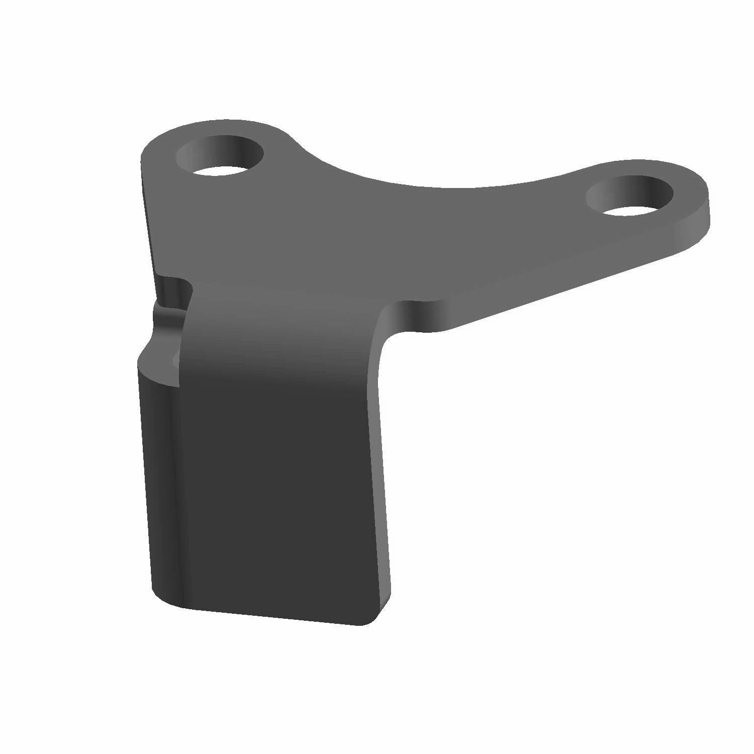 Black metal oil line retainer bracket with two mounting holes and a curved notch design.
