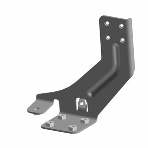 3D rendering of the Polaris Trunk Hinge Bracket, Upper Left, featuring multiple screw holes on both flanges and a raised support bar—designed to fit OEM Indian motorcycle parts.