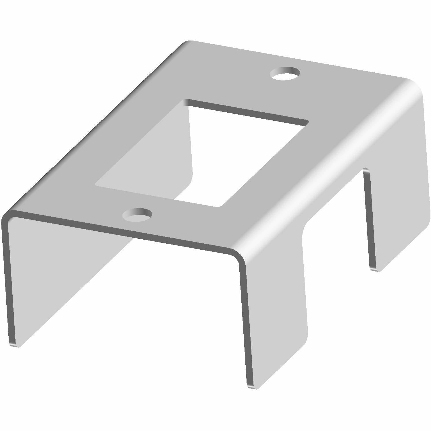 Silver metal front switch block bracket with rectangular cutout and three mounting holes.