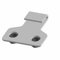 Gray metal front bumper lower backer plate with two mounting holes and angled tab.