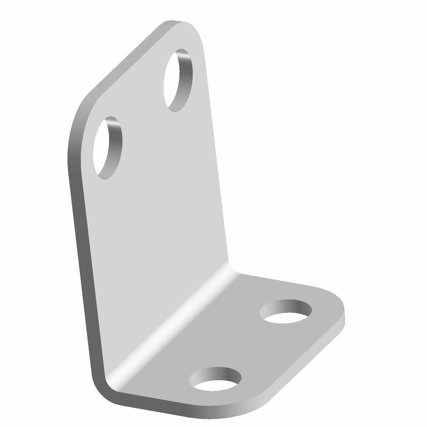 Black L-shaped metal bracket with three circular mounting holes for belt guard assembly.