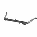 Black metal dump cargo box strap bracket with mounting holes and angled arms.