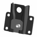 Black metal rear tank mount bracket with four mounting holes and a central circular cutout.