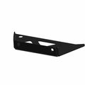 Black metal battery support bracket with angled design and mounting holes.